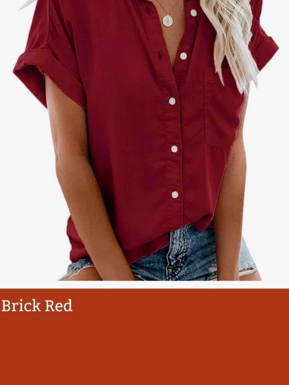 Classic brick red button-down blouse